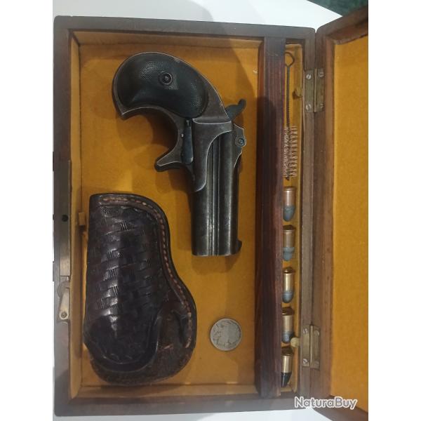 Derringer Remington 41 rf pur jus avec holster basket superbe Patine uniforme en coffret ancien