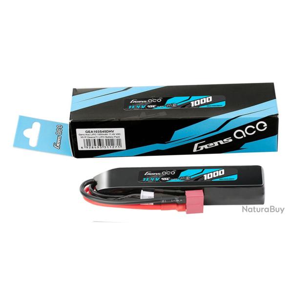 Batterie LiPo Gens Ace 1000mAh - 45C - 11.4V HV - Connecteur Deans T