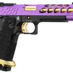 Pistolet Airsoft GBB Stryk Hi-Capa 5.1 Violet et Or Lancer Tactical