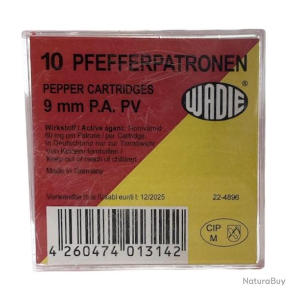 MUNITION PISTOLET 9 MM POIVRE X10 - WADIE