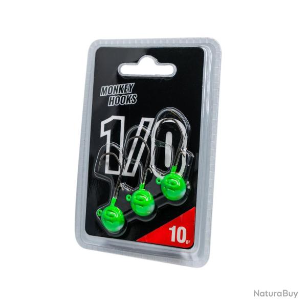 TETE PLOMBEE MONKEY HOOK VERTE 1/0 X 3 - 7GR - MONKEY LURES