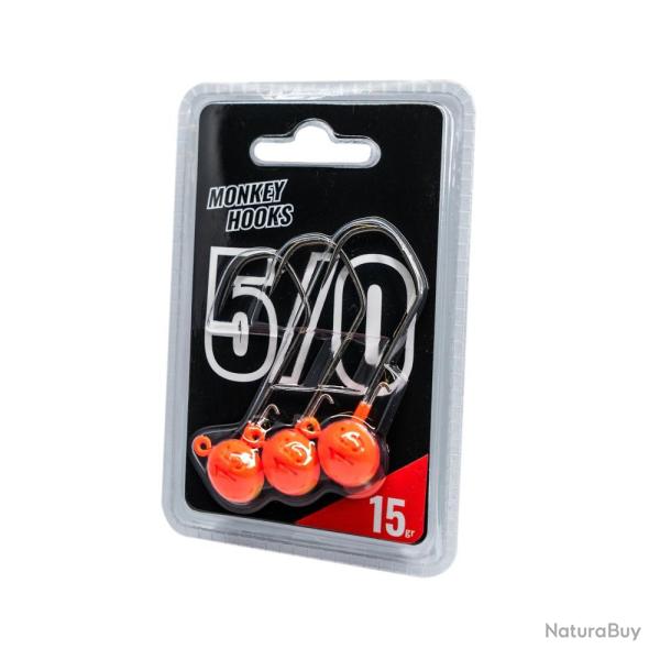 TETE PLOMBEE MONKEY HOOK ORANGE 5/0 x 3 - 10GR - MONKEY LURES