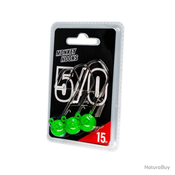TETE PLOMBEE MONKEY HOOK VERTE 5/0 X 3 - 10GR - MONKEY LURES