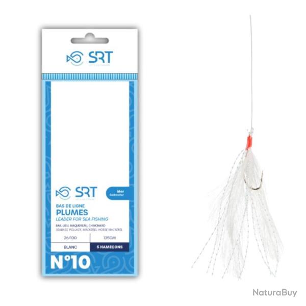 BAS DE LIGNE MER PLUMES BLANCHES 5 HAMECONS - 2/0 - SRT
