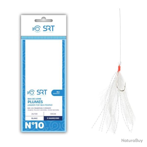 BAS DE LIGNE MER PLUMES BLANCHES 5 HAMECONS - 3/0 - SRT