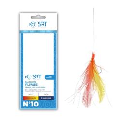 BAS DE LIGNE MER PLUMES ROUGES/JAUNES 5 HAMECONS - 2 - SRT