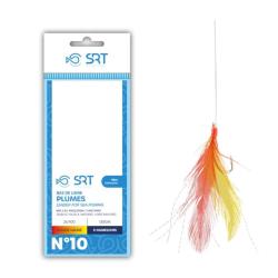 BAS DE LIGNE MER PLUMES ROUGES/JAUNES 5 HAMECONS - 2/0 - SRT