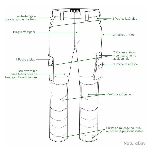 Pantalon de travail homme Hector Herock� jaune multi-poches 42
