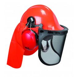 Casque forestier complet homme orange - Protection int&eacute;grale avec visi&egrave;re et anti-bruit