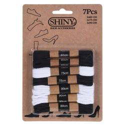 Lot de 7 paires de lacets en coton noir et blanc - Tailles vari&eacute;es