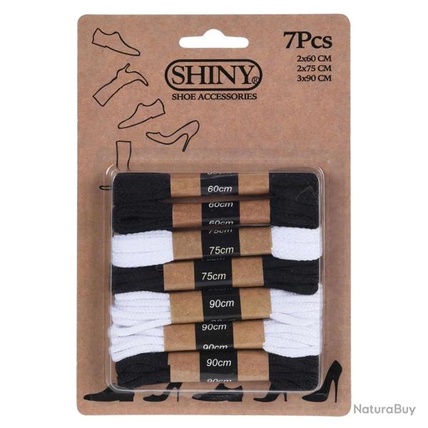 Lot de 7 paires de lacets en coton noir et blanc - Tailles vari�es