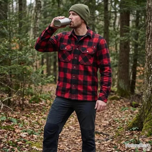 Chemise polaire homme Jeff Brandit� Rouge et noire Manches longues