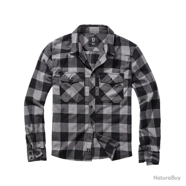 Chemise Homme � Carreaux Noire et Grise Brandit� Flanelle 100 Coton