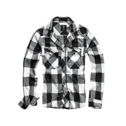 Chemise Homme &agrave; Carreaux Blanche et Noire Brandit&reg; Flanelle 100 Coton Manches Longues
