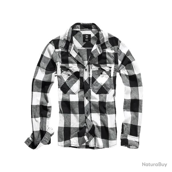Chemise Homme � Carreaux Blanche et Noire Brandit� Flanelle 100 Coton Manches Longues