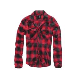 Chemise Homme &agrave; Carreaux Rouge et Noire Brandit&reg; Flanelle 100 Coton Manches Longues