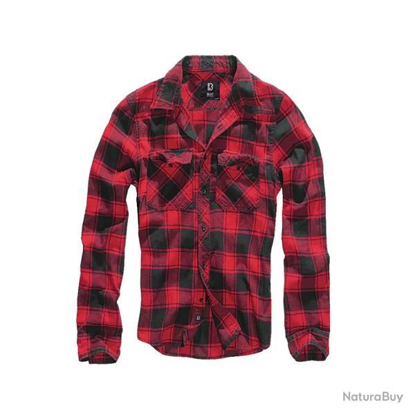 Chemise Homme � Carreaux Rouge et Noire Brandit� Flanelle 100 Coton Manches Longues