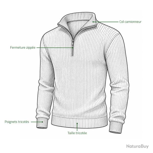 Pull Troyer Olive � Col Camionneur Brandit� Homme