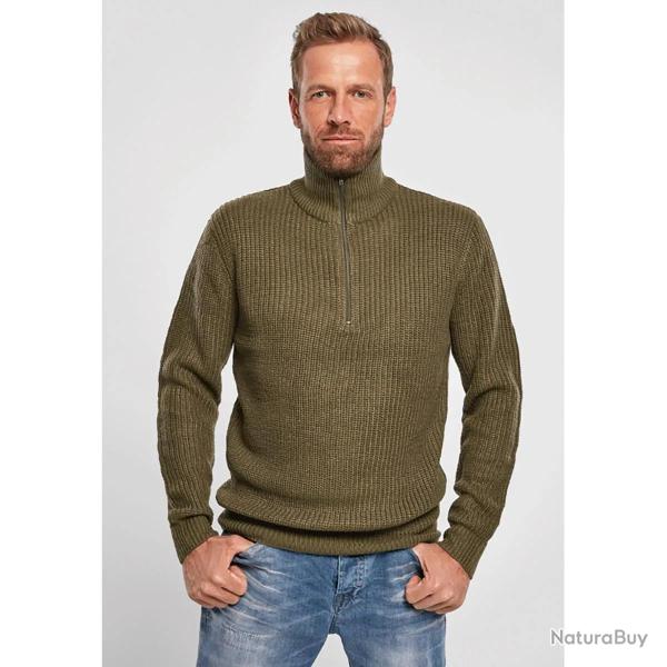Pull Troyer Olive � Col Camionneur Brandit� Homme