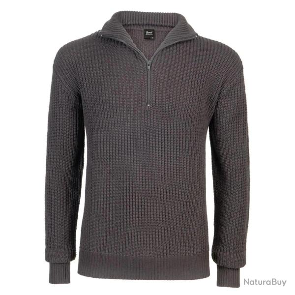Pull Homme Brandit� Col Camionneur Anthracite - Manches Longues Zipp� M