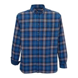 Chemise Homme Manches Longues en Flanelle &agrave; Carreaux Bleu et Marron Coupe Droite