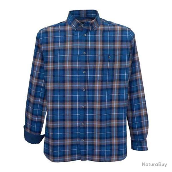 Chemise Homme Manches Longues en Flanelle � Carreaux Bleu et Marron Coupe Droite