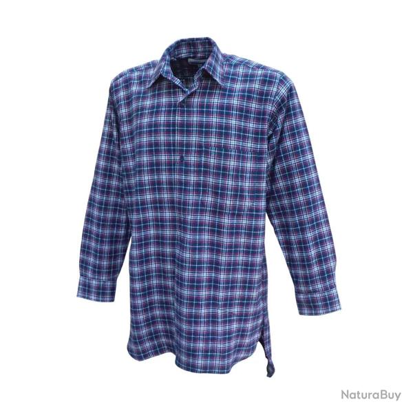 Chemise homme long pan Tierce en flanelle bleue Manches longues