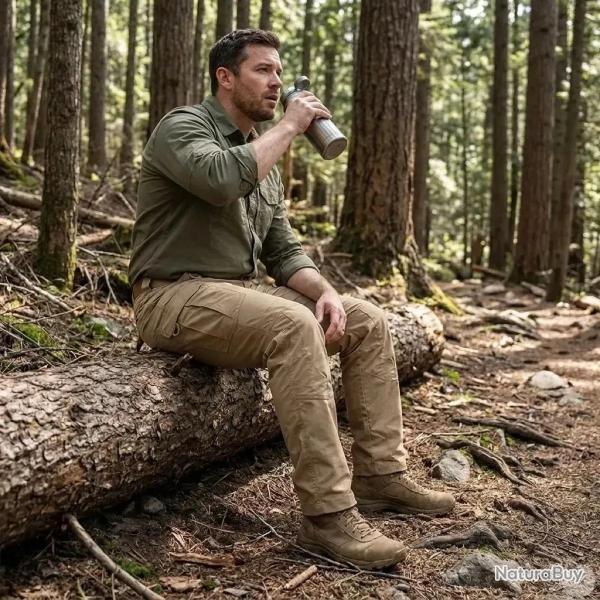 Pantalon Fighter A10� Homme Beige Ultra R�sistant avec Renforts Genoux