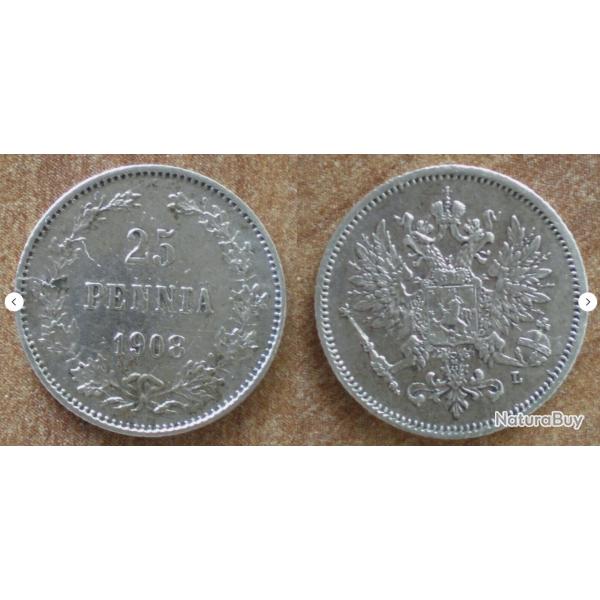 Finlande 25 Pennia 1908 Piece Argent Europe Penny