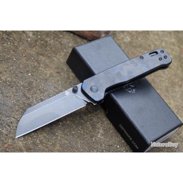 Couteau QSP Penguin V2 Lame Sheepfoot Acier D2 Manche Carbone Bleu S�curit� Liner Lock 130V2-E2