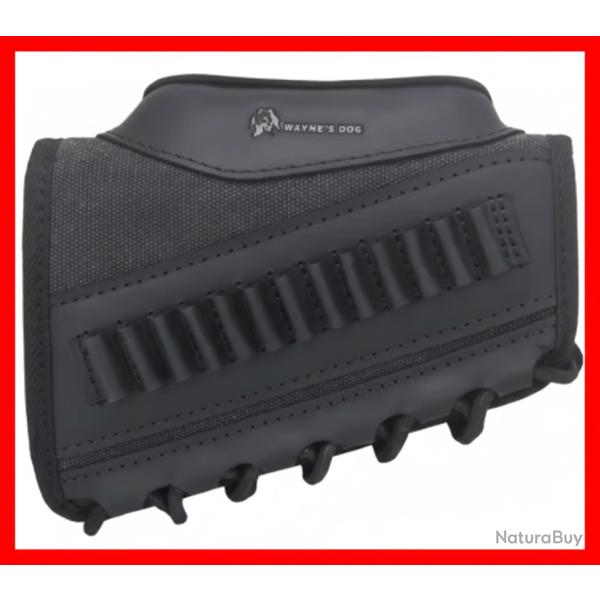 Support de cartouches + coussinet de joue .22 LR - Cuir & toile Noir  ( livraison gratuite )