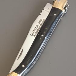 ANCIEN COUTEAU LAGUIOLE CALMELS HORS CONCOURS, XX&egrave;me, manche corne, guilloch&eacute;