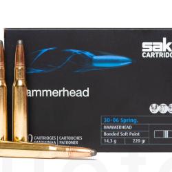 Cartouches SAKO HAMMERHEAD 30-06 SPRING. Bonded Soft Point 220grs 228A - Bo&icirc;te de 20 unit&eacute;s