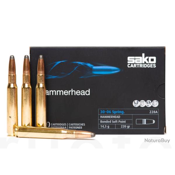 Cartouches SAKO HAMMERHEAD 30-06 SPRING. Bonded Soft Point 220grs 228A - Bo�te de 20 unit�s