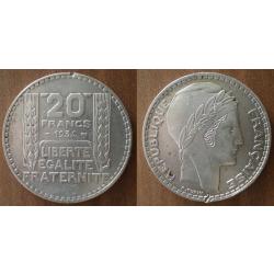 France 20 Francs 1934 Turin Piece Argent Franc