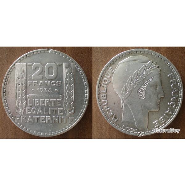 France 20 Francs 1934 Turin Piece Argent Franc