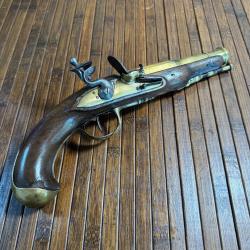 PISTOLET A SILEX D'OFFICIER DE MARINE PLATINE SILEX EN BRONZE CANON POIN&Ccedil;ONN&Eacute;