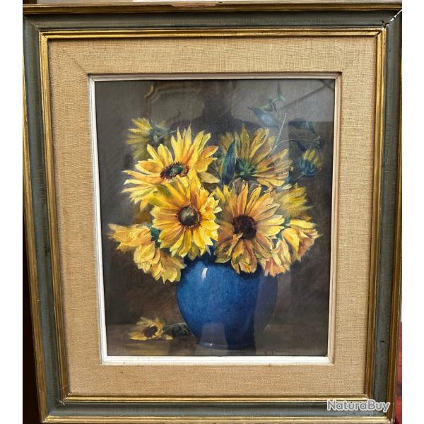 Tableau ancien bouquet de fleurs jaunes sign� Jules Frimat