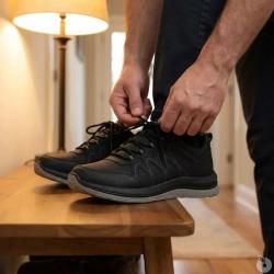 Baskets de marche homme synth&eacute;tiques noires - Tige basse 42