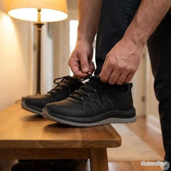 Baskets de marche homme synth�tiques noires - Tige basse 42