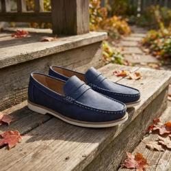 Mocassins Homme en Synth&eacute;tique Bleu Marine - Tige Basse 40