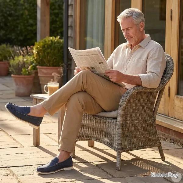 Mocassins Homme en Synth�tique Bleu Marine - Tige Basse 40