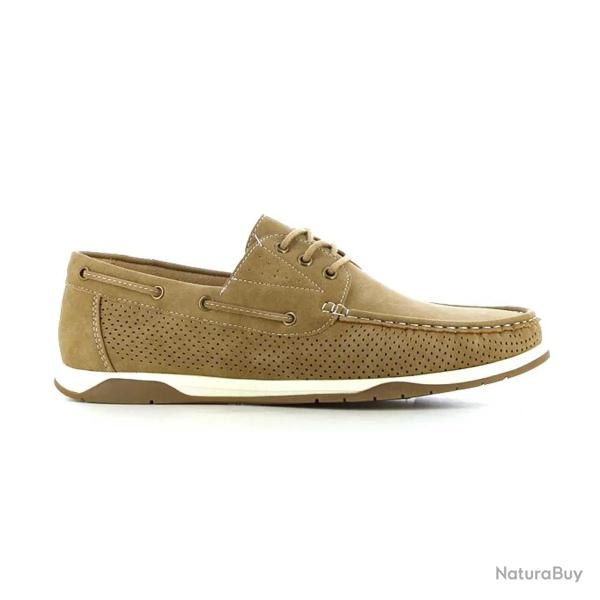 Chaussures bateau homme en synth�tique camel - Tige basse 45