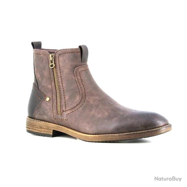 Bottines Homme Mi-Hautes en Synth�tique Marron avec Zip 42