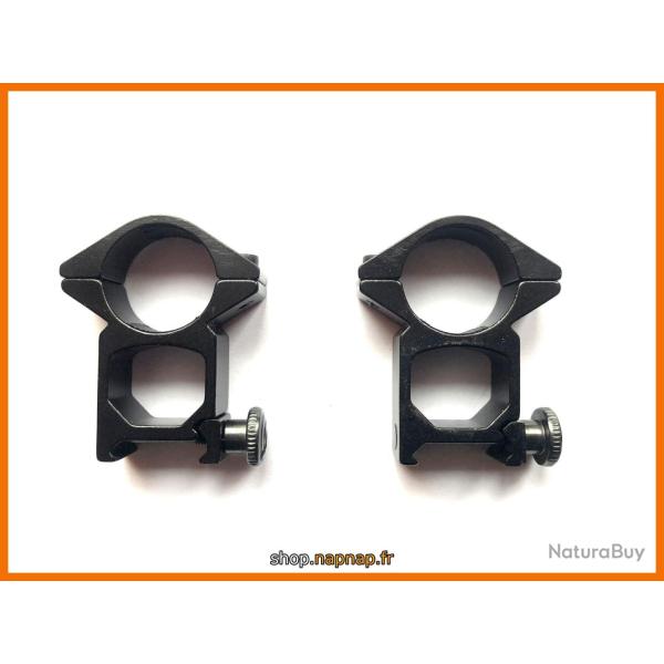 Colliers de montage lunette HAUT A TUNNEL �25.4mm / rail 20mm weaver et picatinny