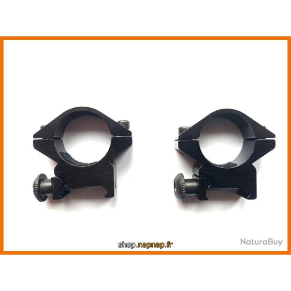 Colliers de montage lunette NON REHAUSSE �25.4mm / rail 20mm weaver et picatinny