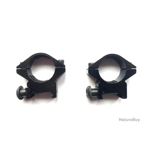 Colliers de montage lunette NON REHAUSSE �25.4mm / rail 20mm weaver et picatinny