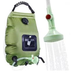 Sac de Douche Solaire Camping 20L Portable avec Pommeau Douche Bivouac Randonn&eacute;e Vert