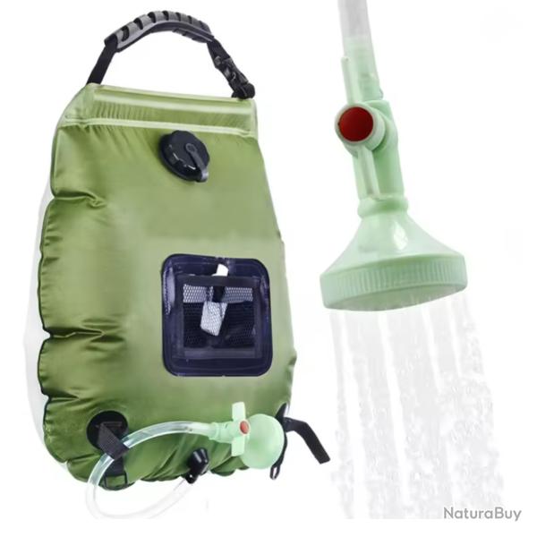 Sac de Douche Solaire Camping 20L Portable avec Pommeau Douche Bivouac Randonn�e Vert