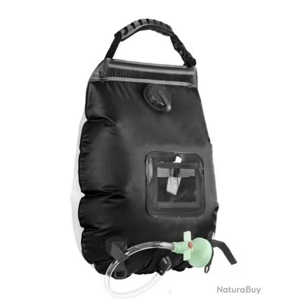 Sac de Douche Solaire Camping 20L Portable avec Pommeau Douche Bivouac Randonn�e Noir